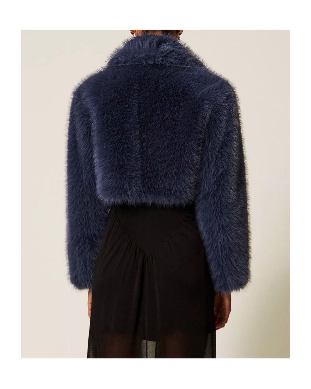 Twinset Blue Cropped Faux Fur Jacket