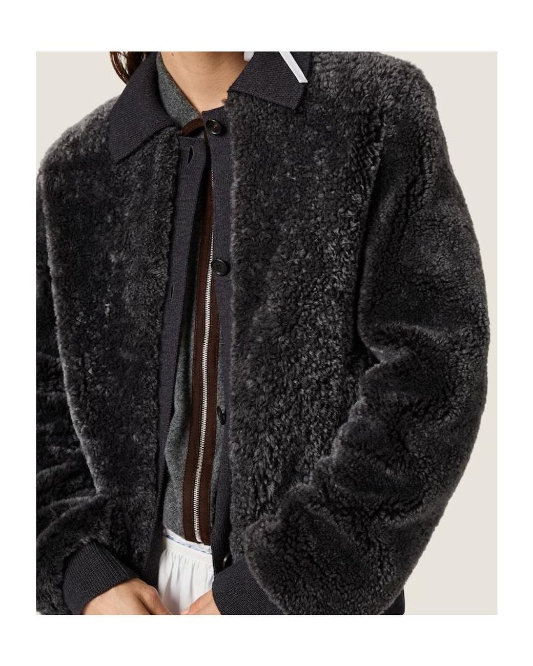Miu Miu Black Shearling And Knit Blouson Jacket