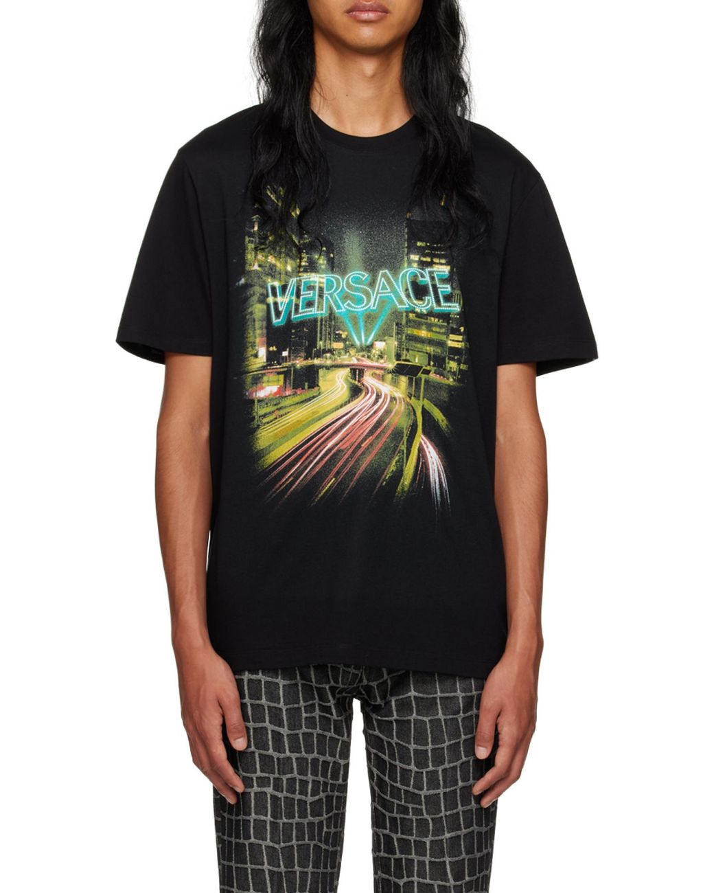 Versace Black Logo-Printed Crewneck T-Shirt for men