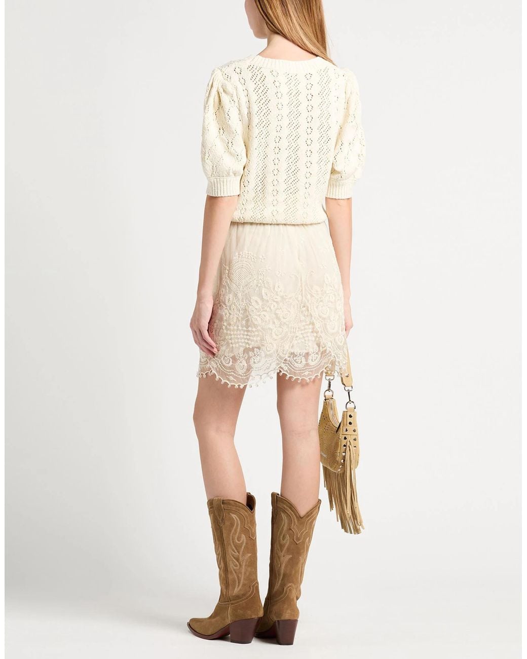 Isabel Marant White Solid Paneled Ruffled Flared Skirt