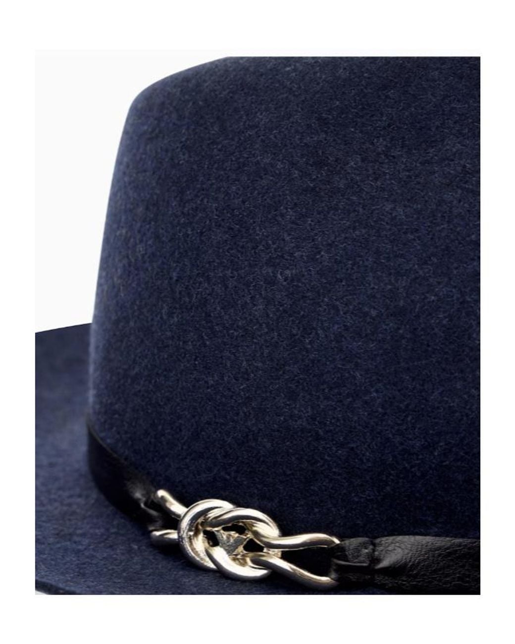 Emporio Armani Blue Merino Wool Fedora Hat With A Leather Band And Chain Detail