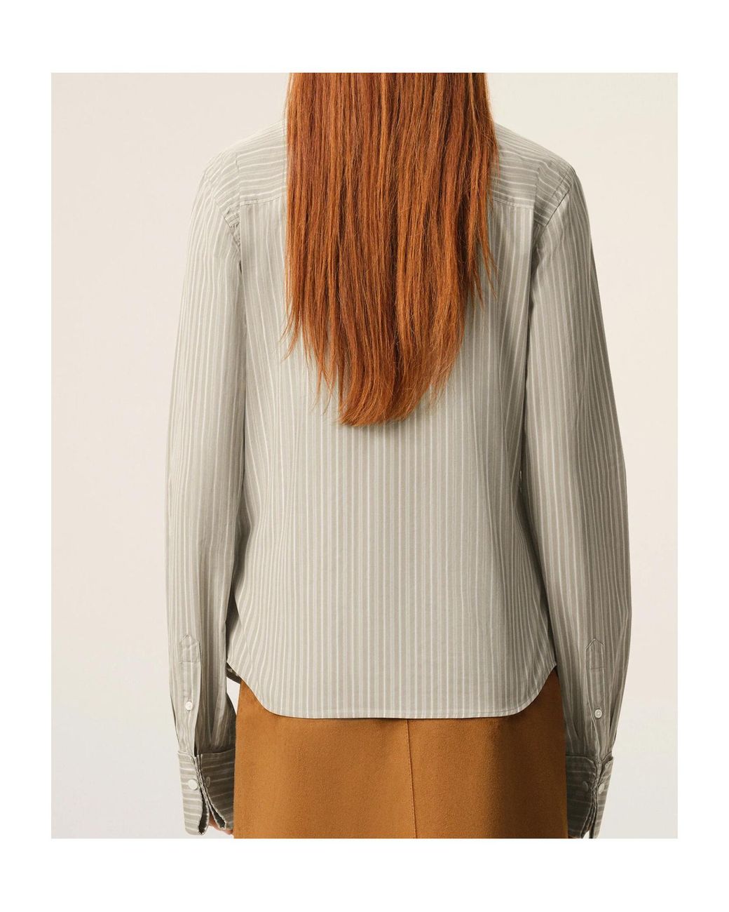 AMI Natural Ami Striped Ruffled Shirt
