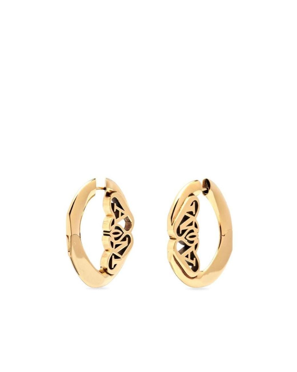 McQueen Metallic Seal-Logo Cut-Out Detailed Hoop Earrings