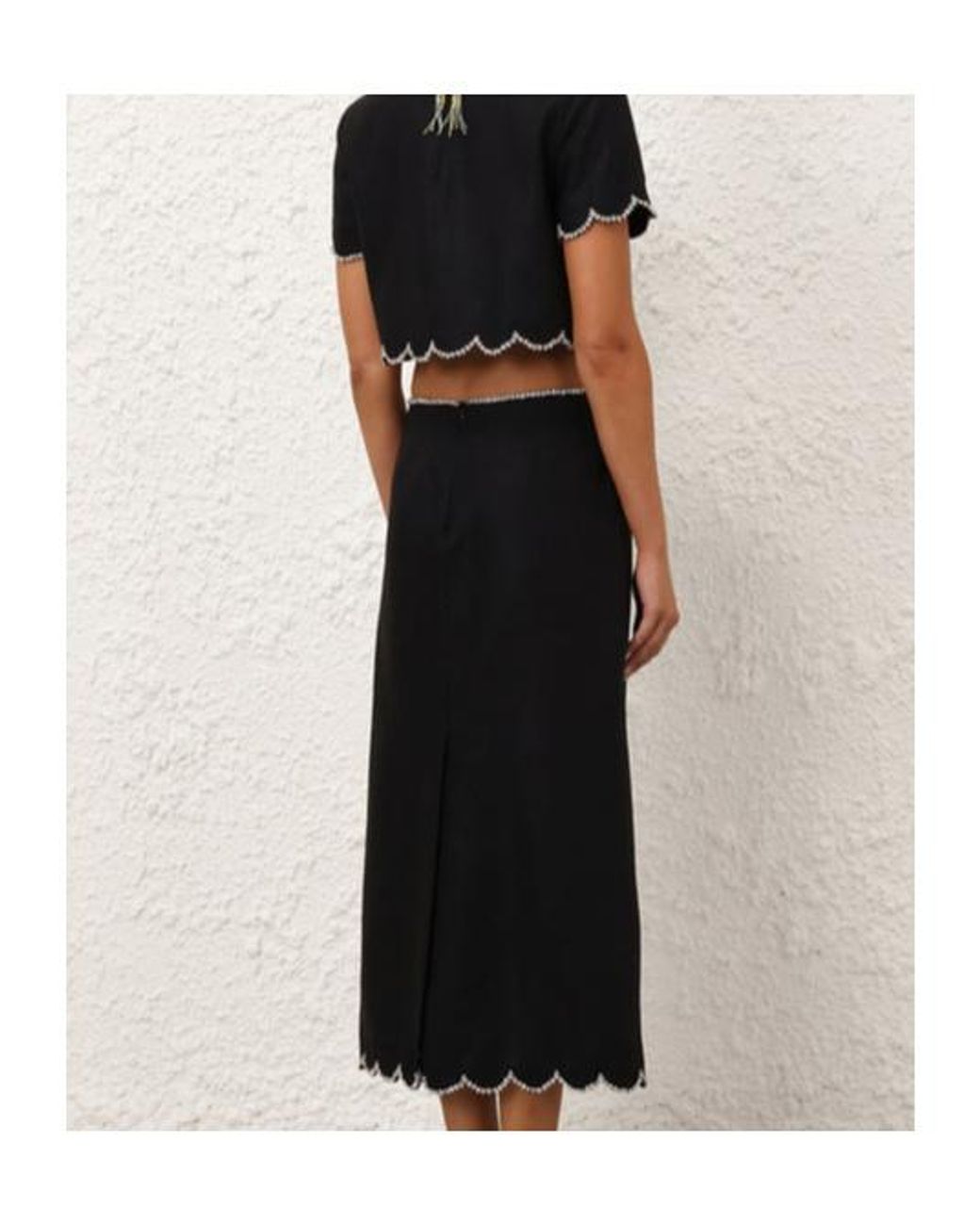 Zimmermann Black Crush Scalloped Midi Skirt