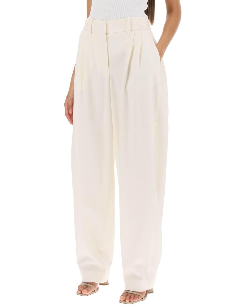 Stella McCartney White Pleated Wide Leg Trousers for men