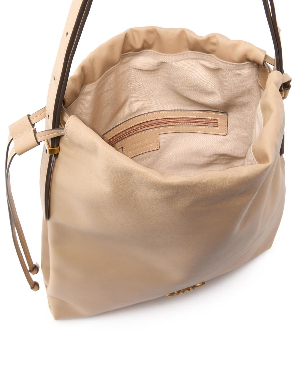 Pinko Natural Drawstring Logo Plaque Shoulder Bag
