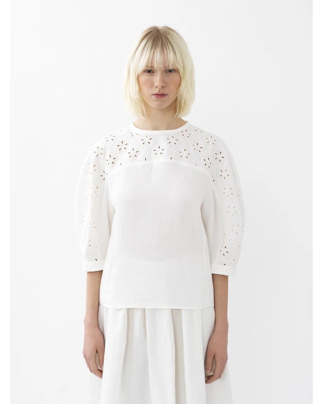 Chloé White Bubble Sleeve Blouse