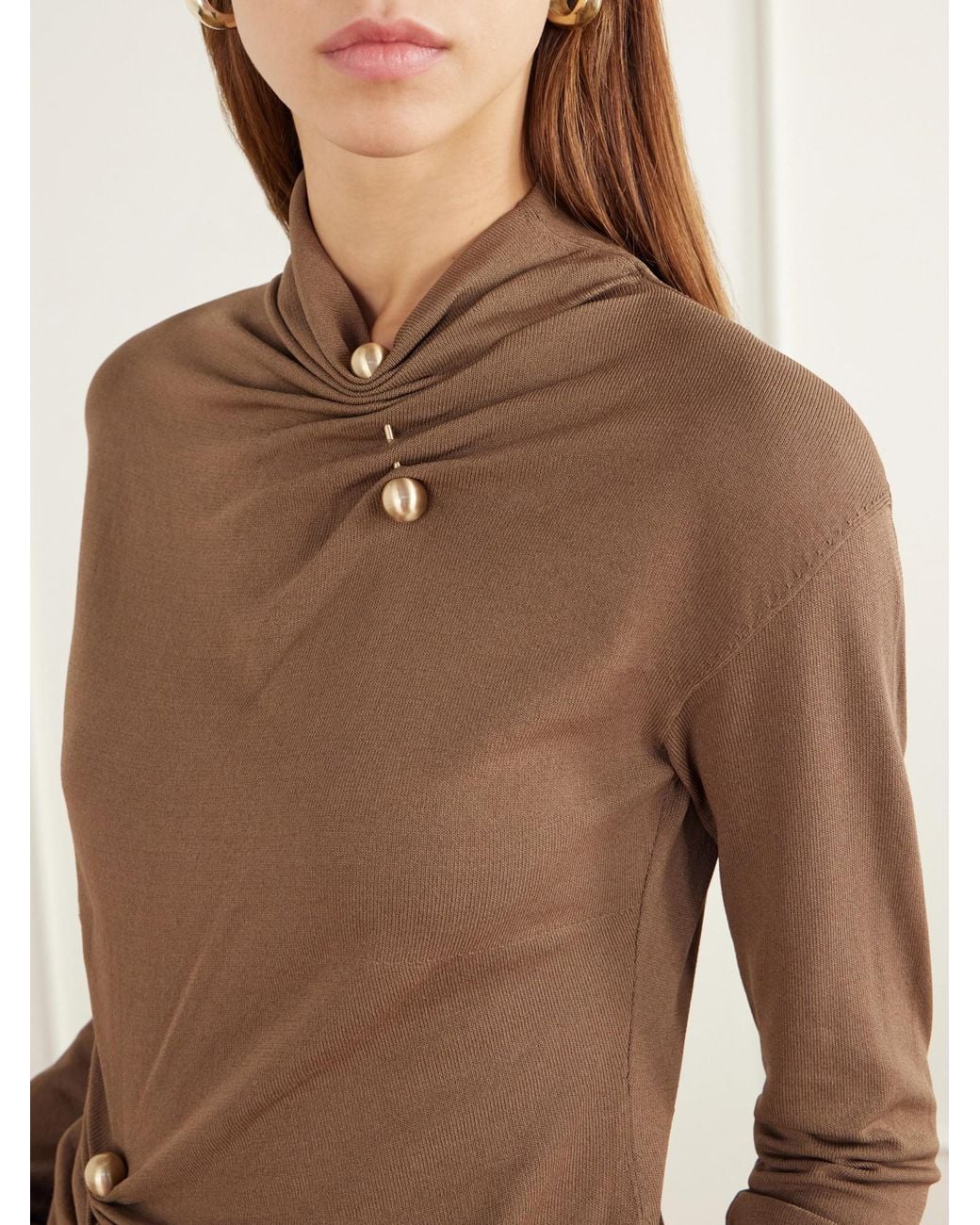 Cult Gaia Brown Embellished Gathered Jersey Top
