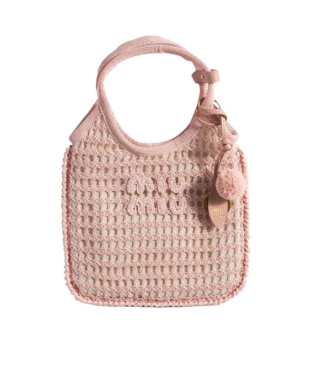 Miu Miu Pink Ivy Raffia Crochet Handbag