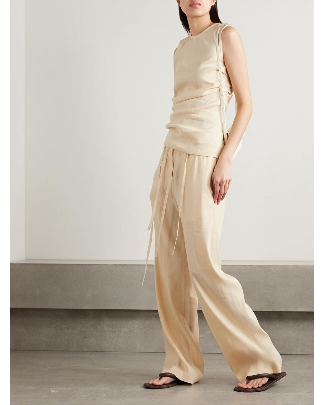 Proenza Schouler Natural Belted Linen-Blend Wide-Leg Pants