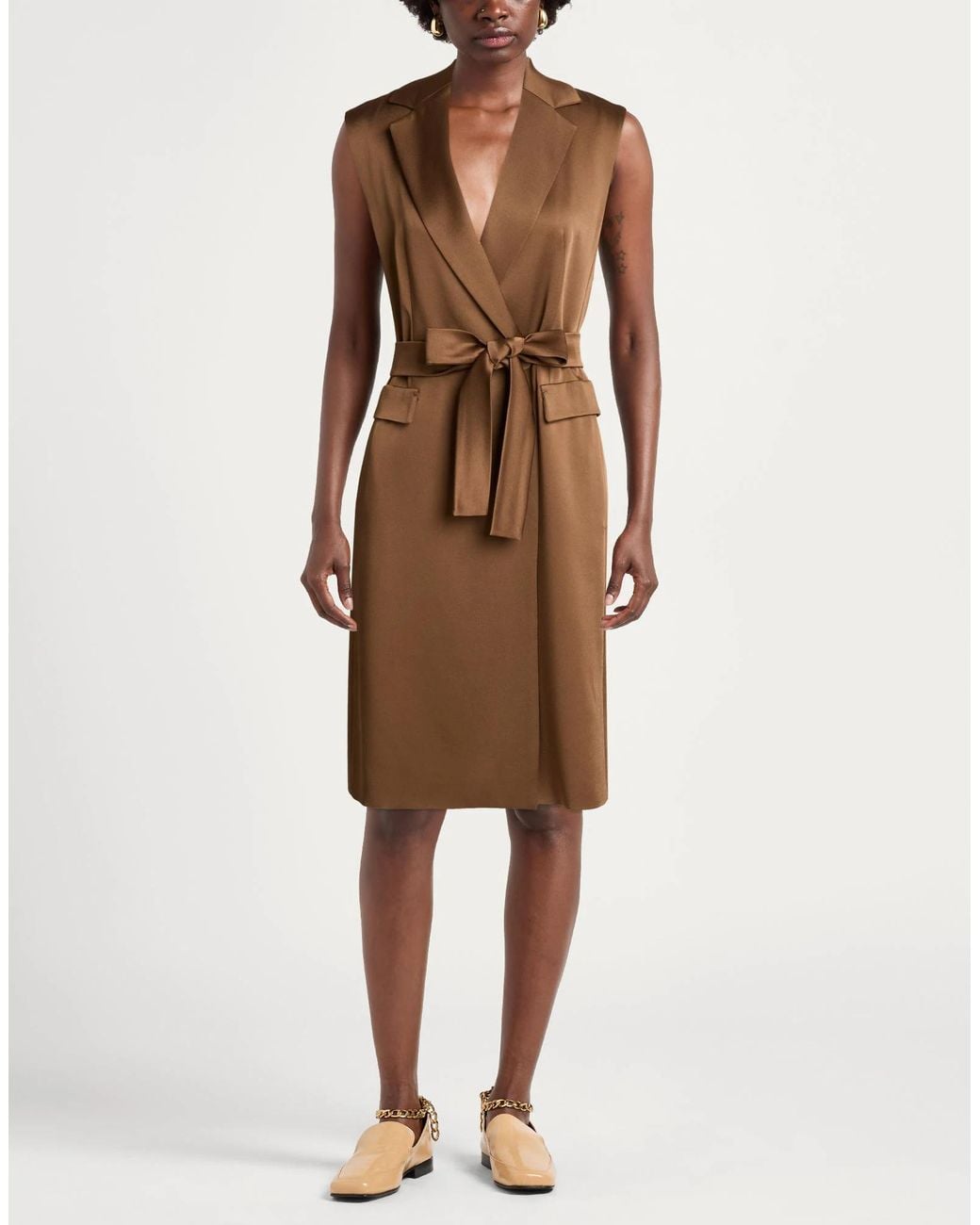 Max Mara Brown Minimalist Sleeveless Coat