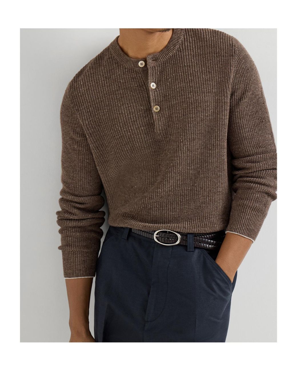 Brunello Cucinelli Brown Button-Placket Sweater for men