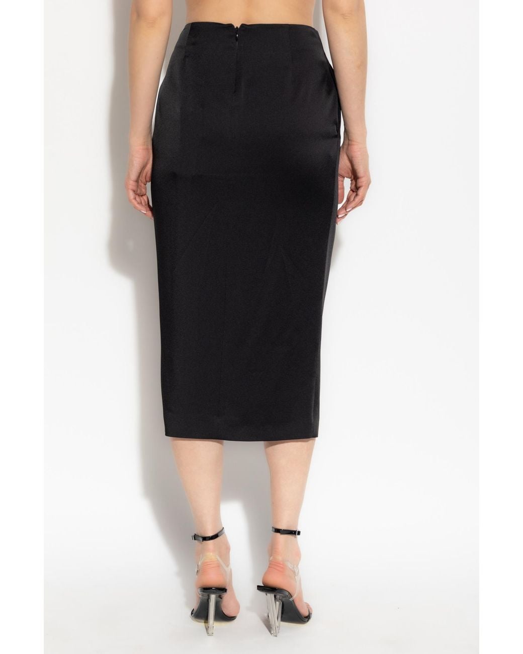 Stella McCartney Black Gathered Satin Midi Skirt