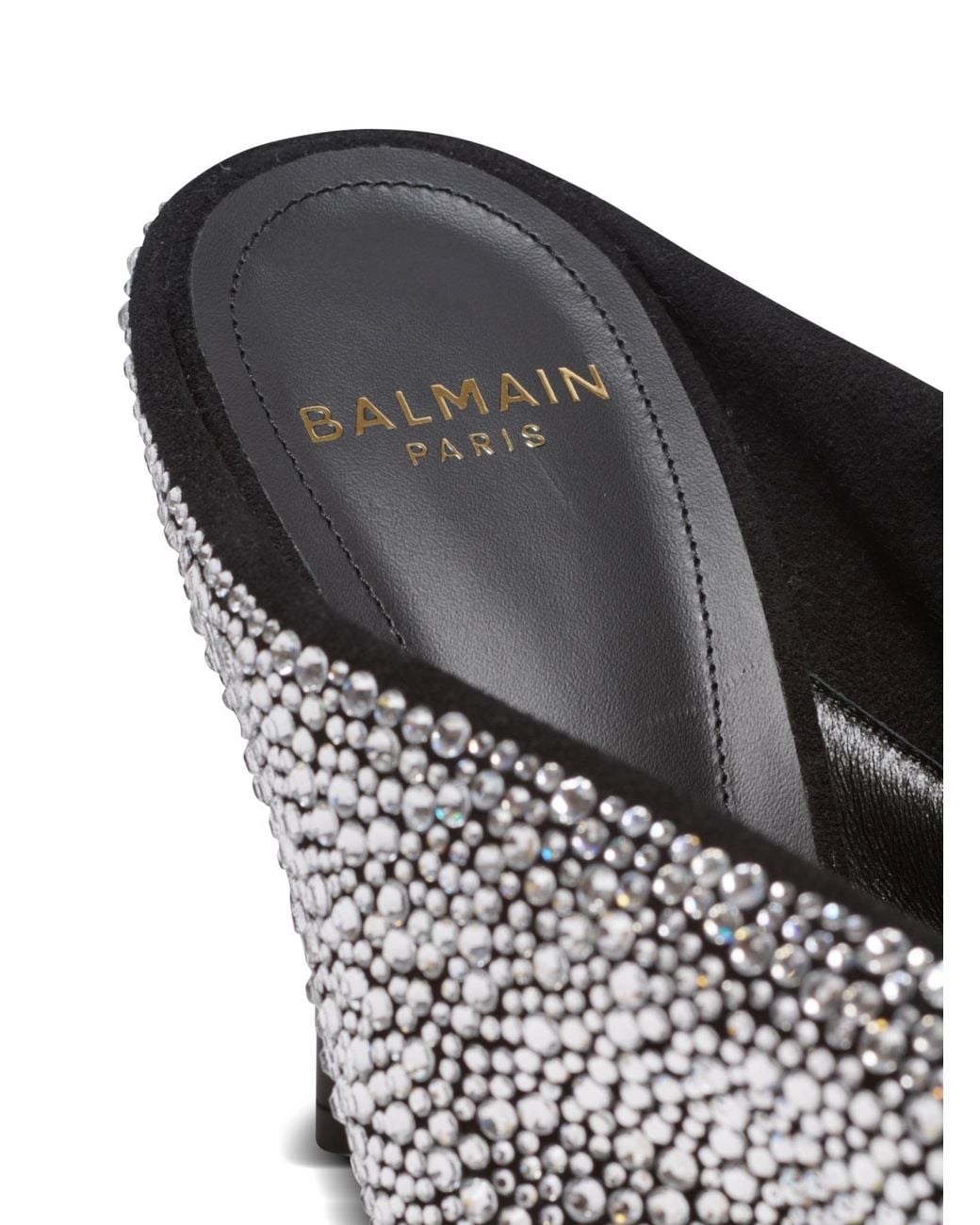 Balmain White Front Piercing Embellished Mules