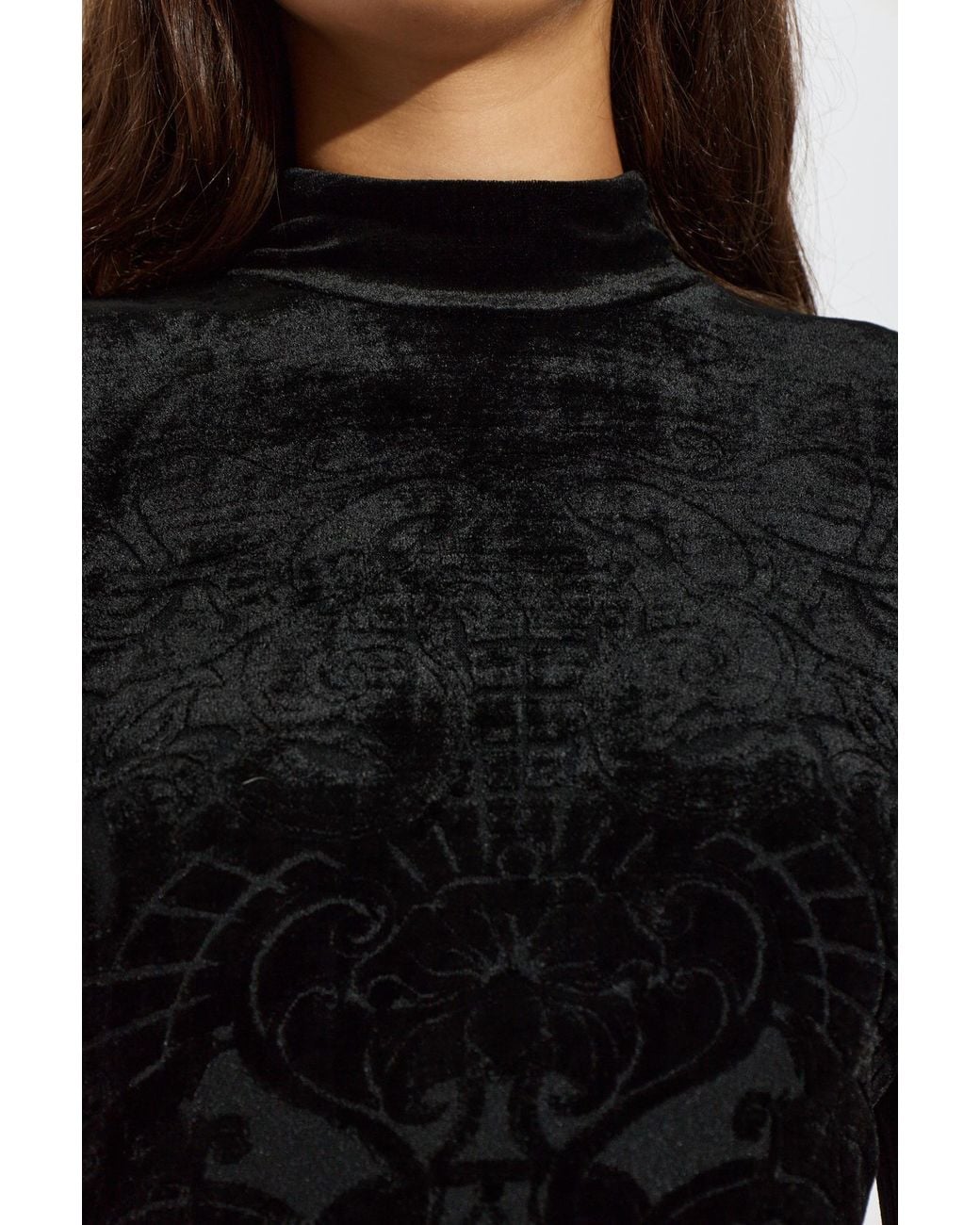 Balmain Black Flocked Velvet Turtleneck Dress