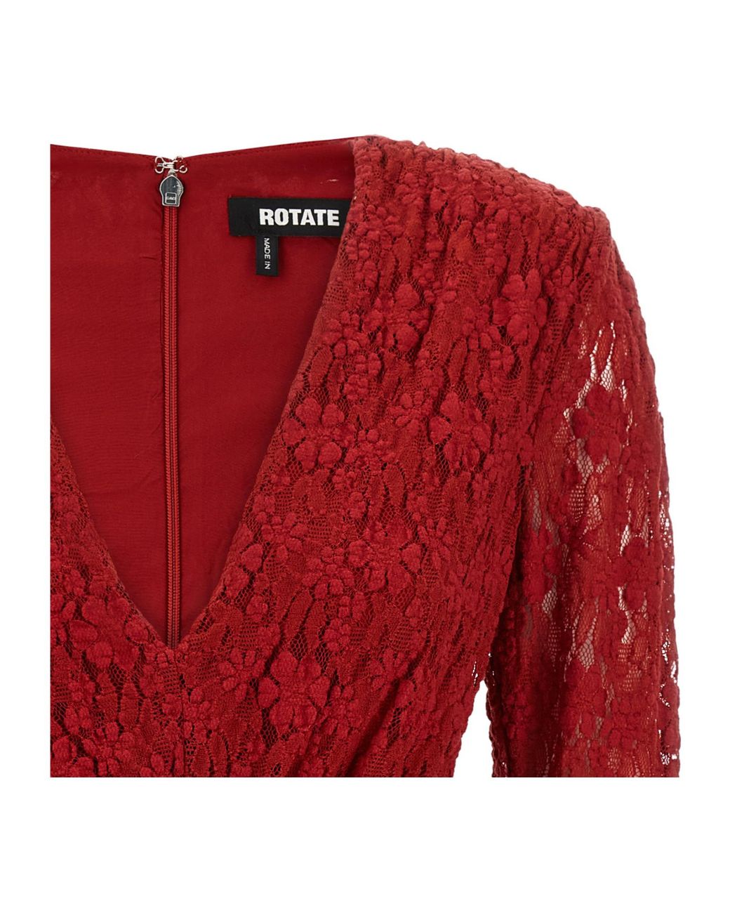 ROTATE BIRGER CHRISTENSEN Red Draped Floral Lace Mini Dress