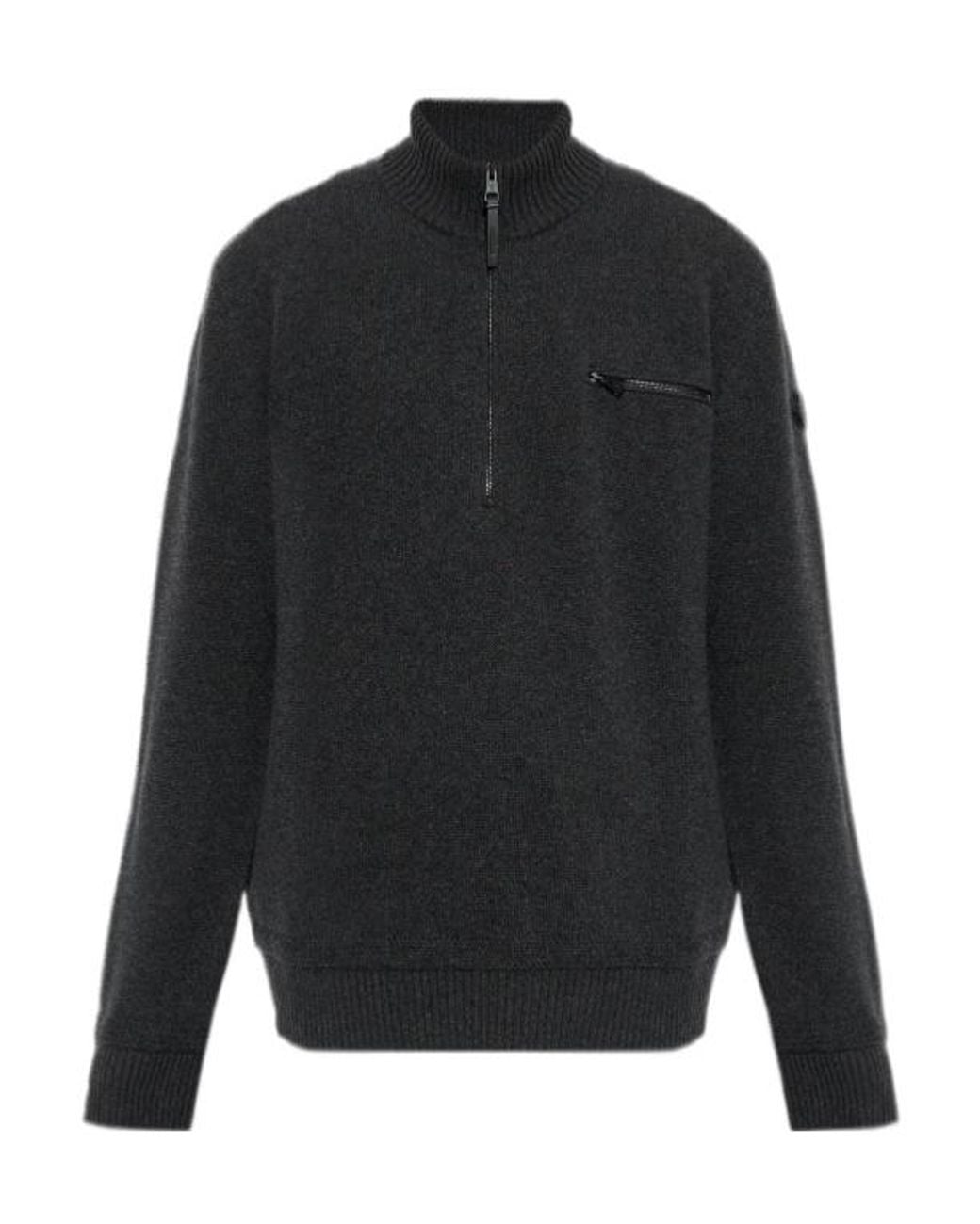 Moncler Black Zip-Neck Knitted Jumper for men