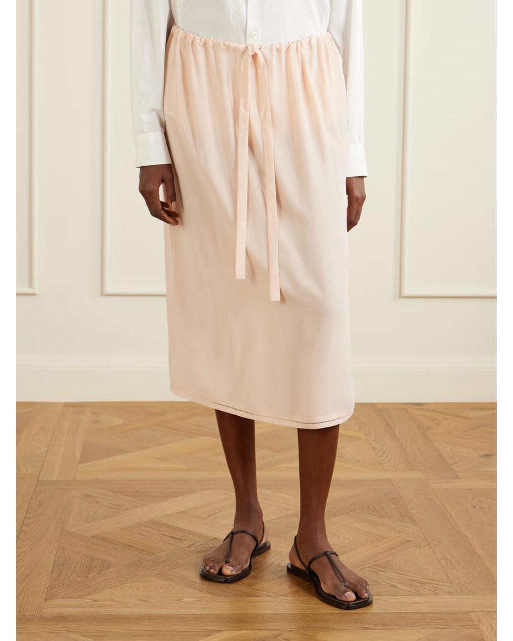 Totême Natural Drawstring-Waist Midi Skirt