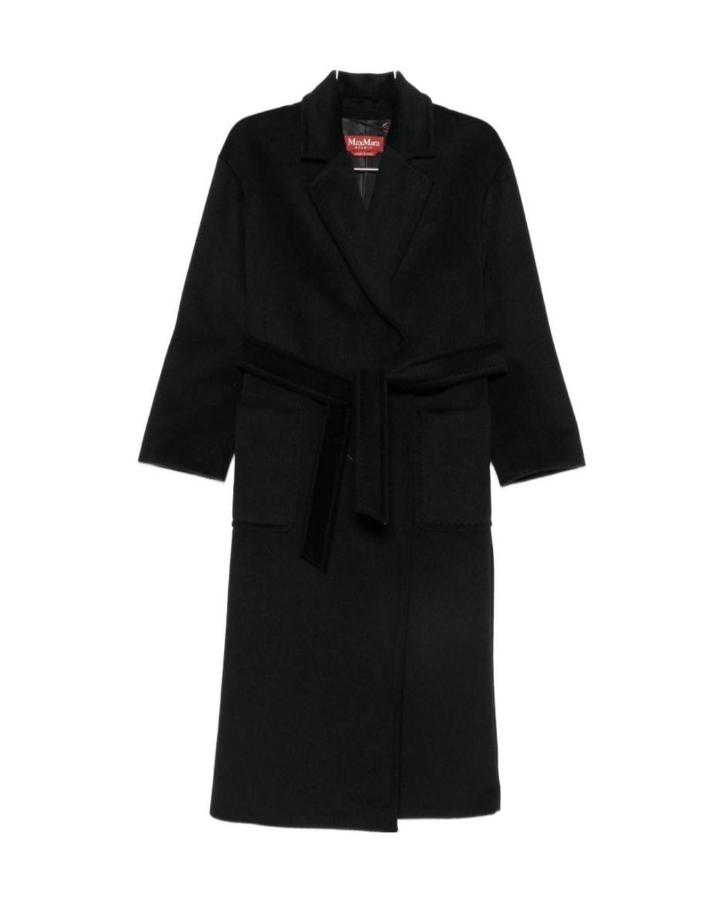 Max Mara Black Studio Giambo Brushed Finish Belted Coat