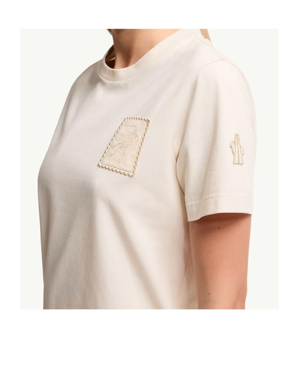 Moncler White Grenoble Botanical Patch Crewneck T-Shirt