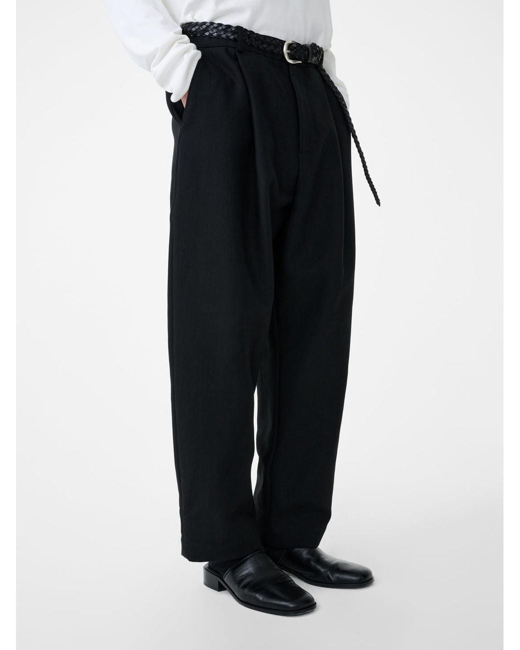 Studio Nicholson Black Tuck Curved Tapered Pants for men
