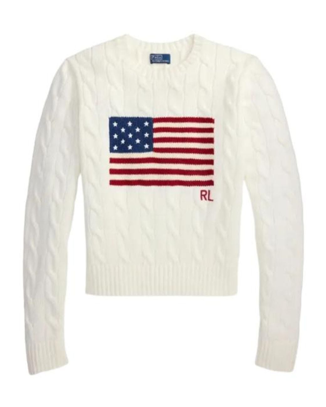 Polo Ralph Lauren White Cable-Knit Flag Sweater