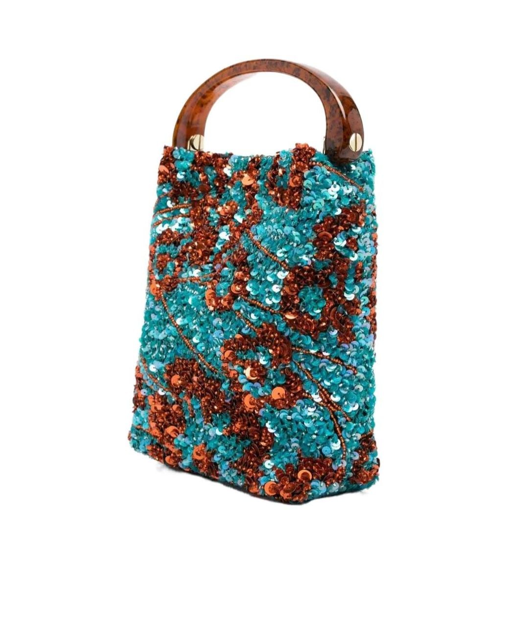 Dries Van Noten Blue Micro Crisp Embellished Bucket Bag