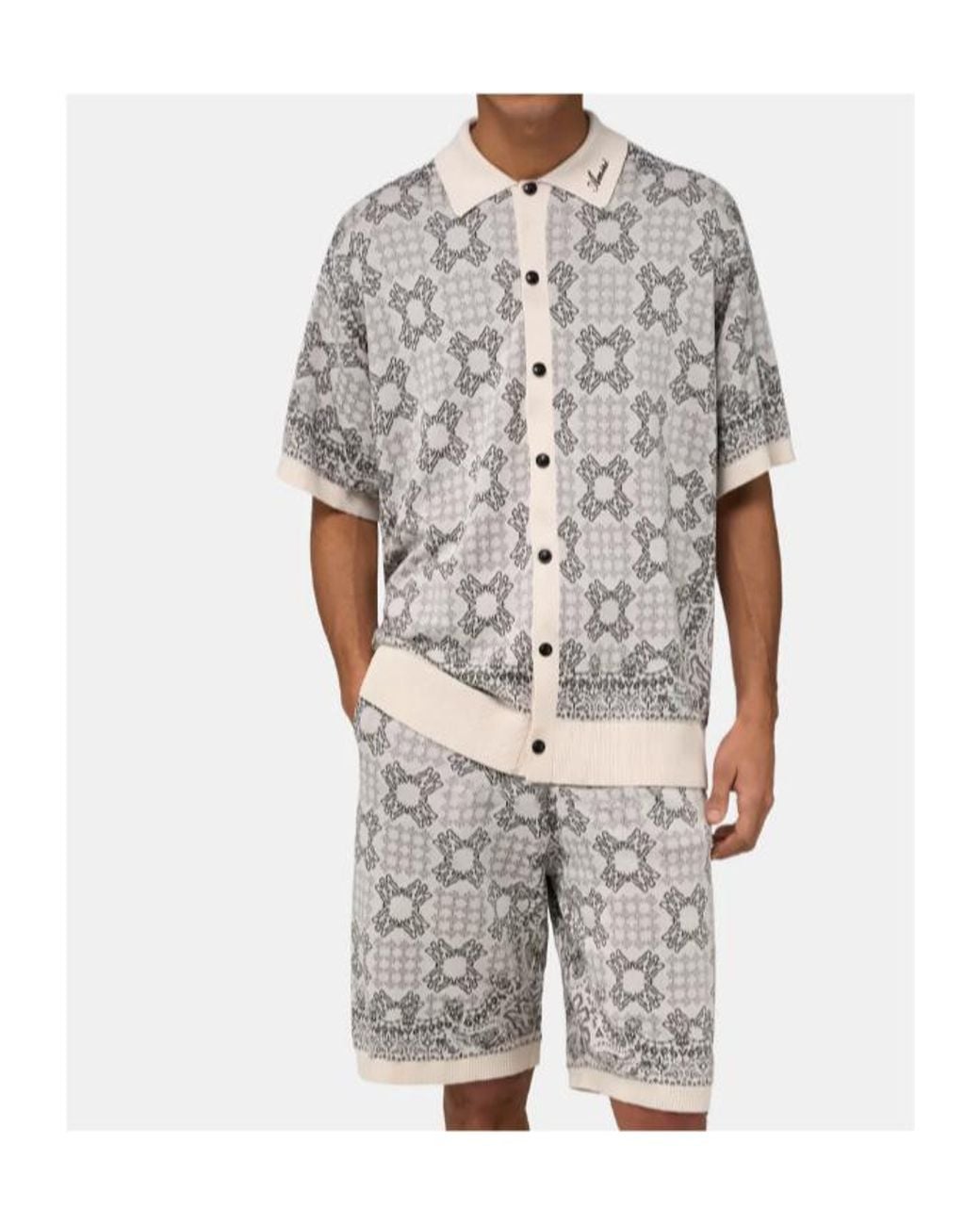 Amiri Gray Geometric Knit Short Sleeve Shirt for men