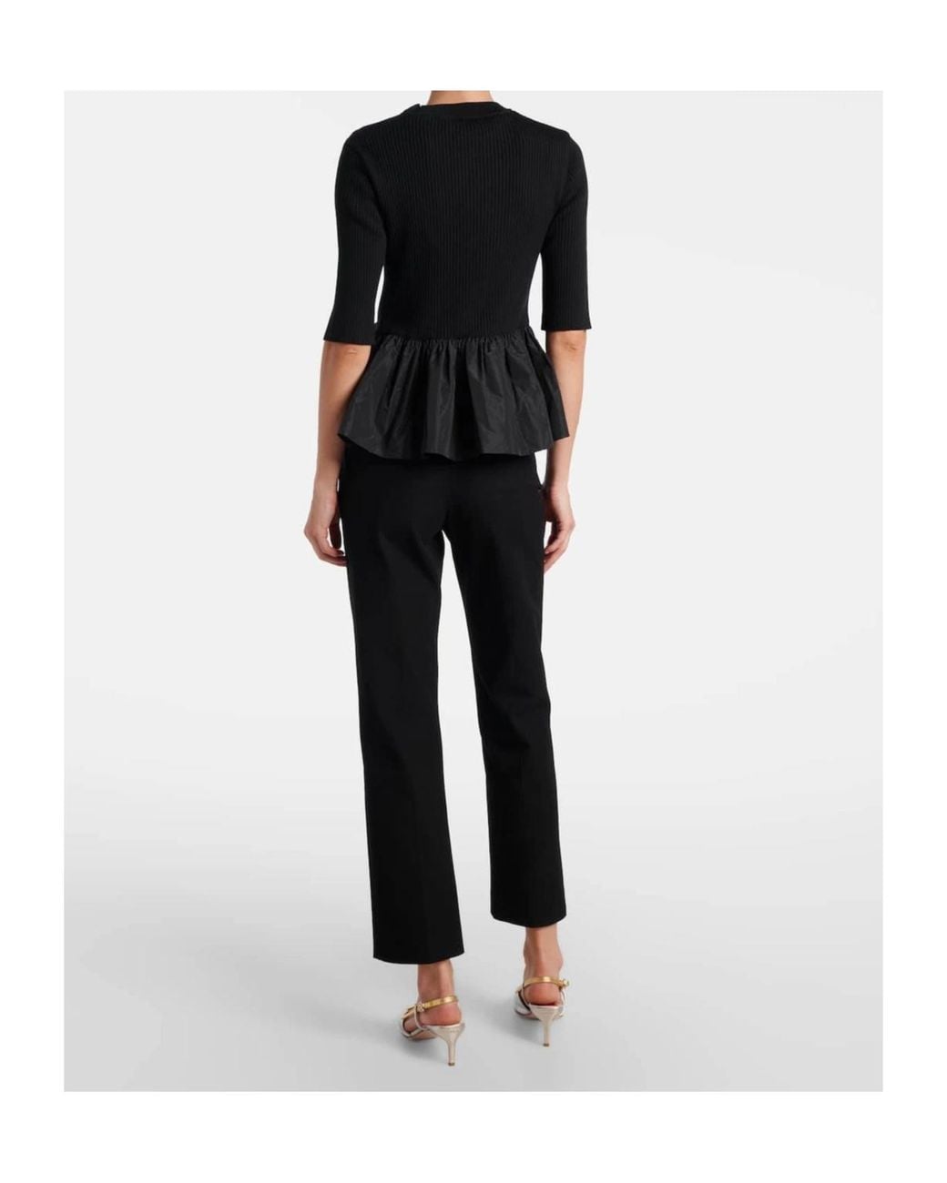 Patou Black Ribbed-Knit Ruffled Sweater