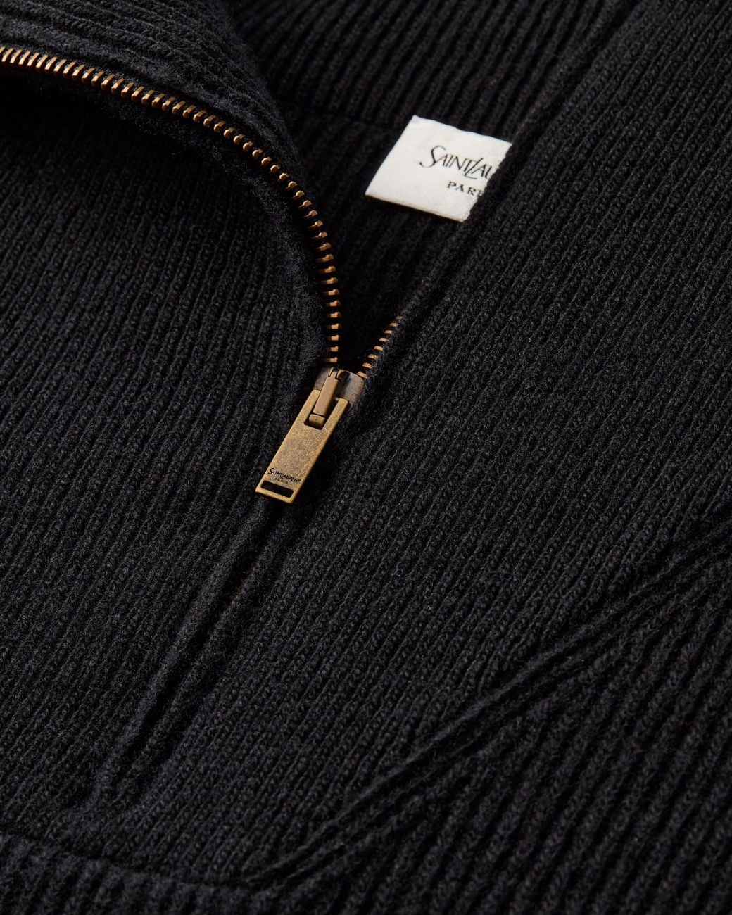 Saint Laurent Black Half-Zip Rib-Knit Jumper for men