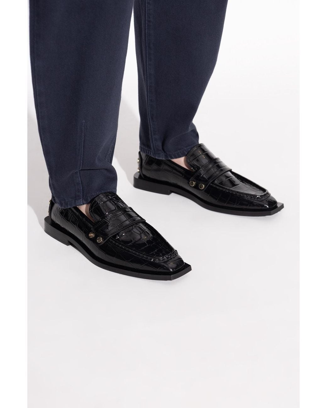 Ganni Black Studs Square-Toe Loafers
