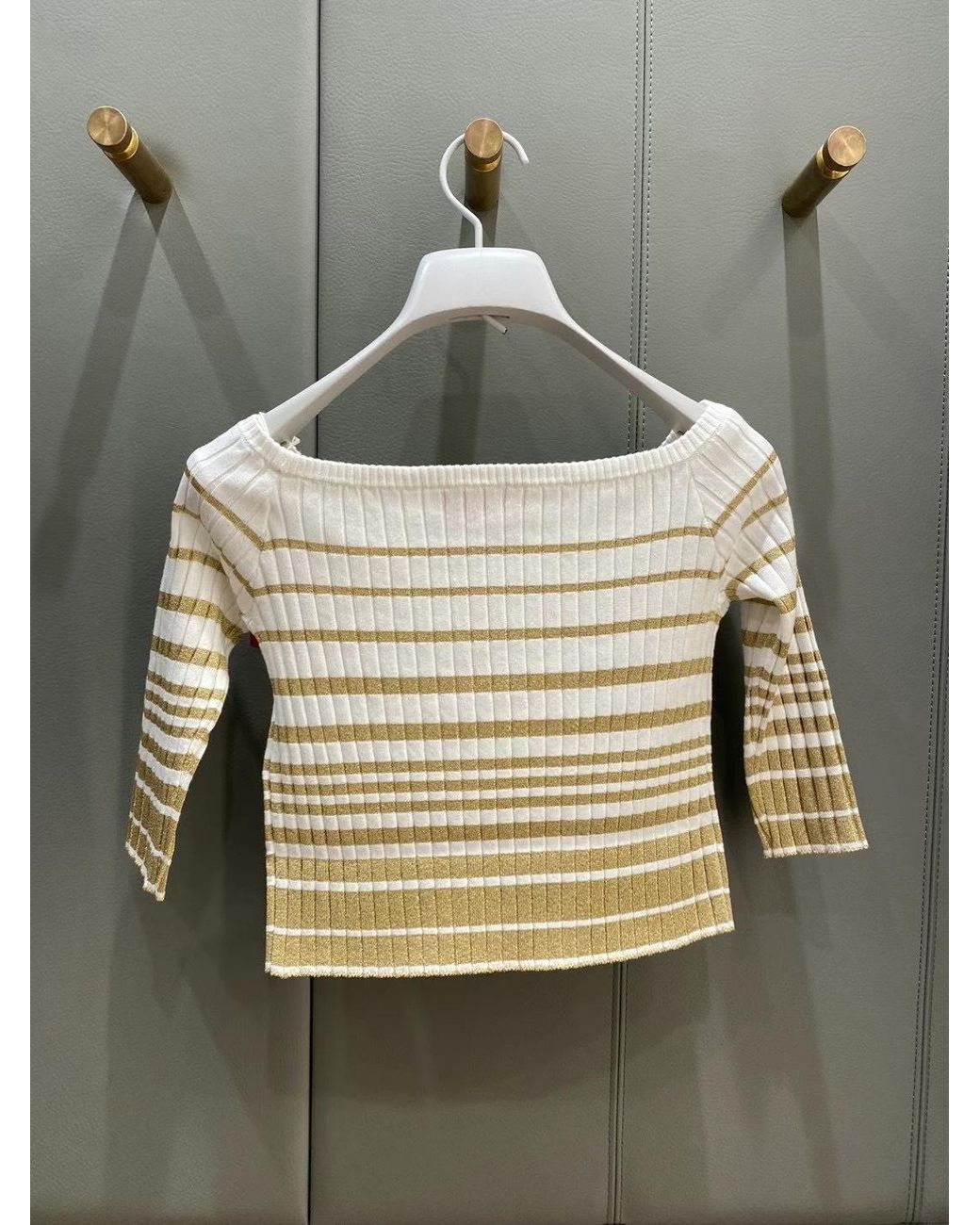 Valentino White Striped Off-Shoulder Cropped Top