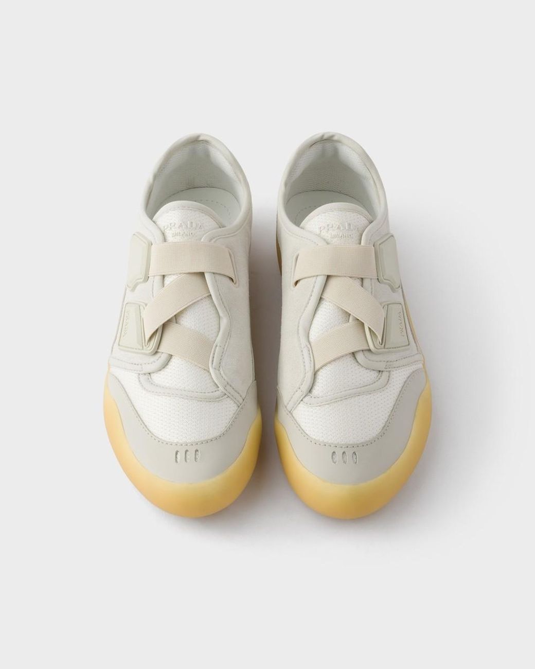 Prada White Speedrock Technical Mesh And Leather Sneakers