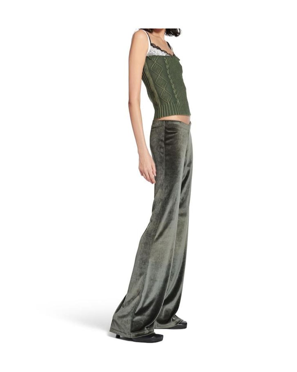 Balenciaga Gray Velvet Flared-Leg Pants
