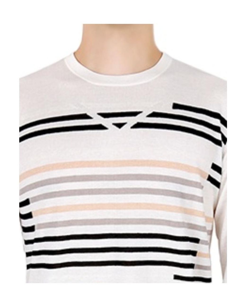 Armani Collezioni White Striped Pullover Round Neck Sweater for men