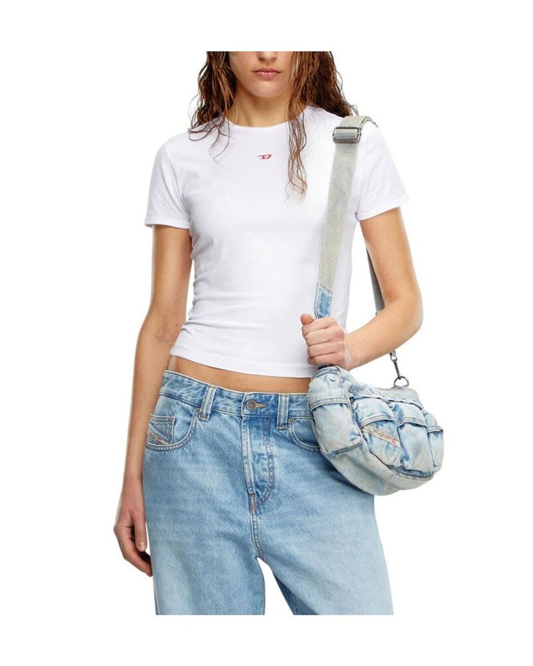 DIESEL White T-Uncutie-Long-D Embroidered D Patch T-Shirt