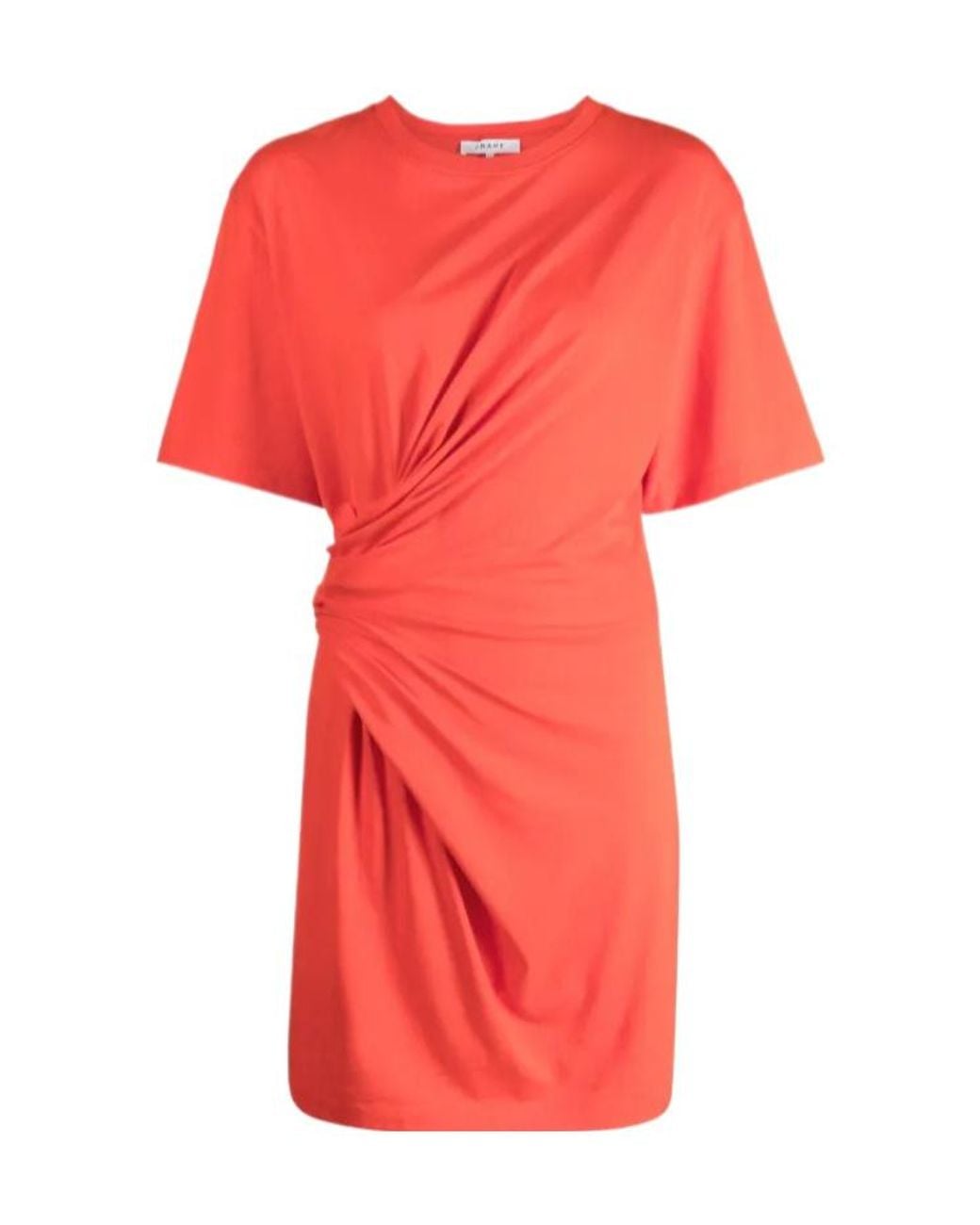 FRAME Red Short-Sleeve Ruched-Detail Minidress