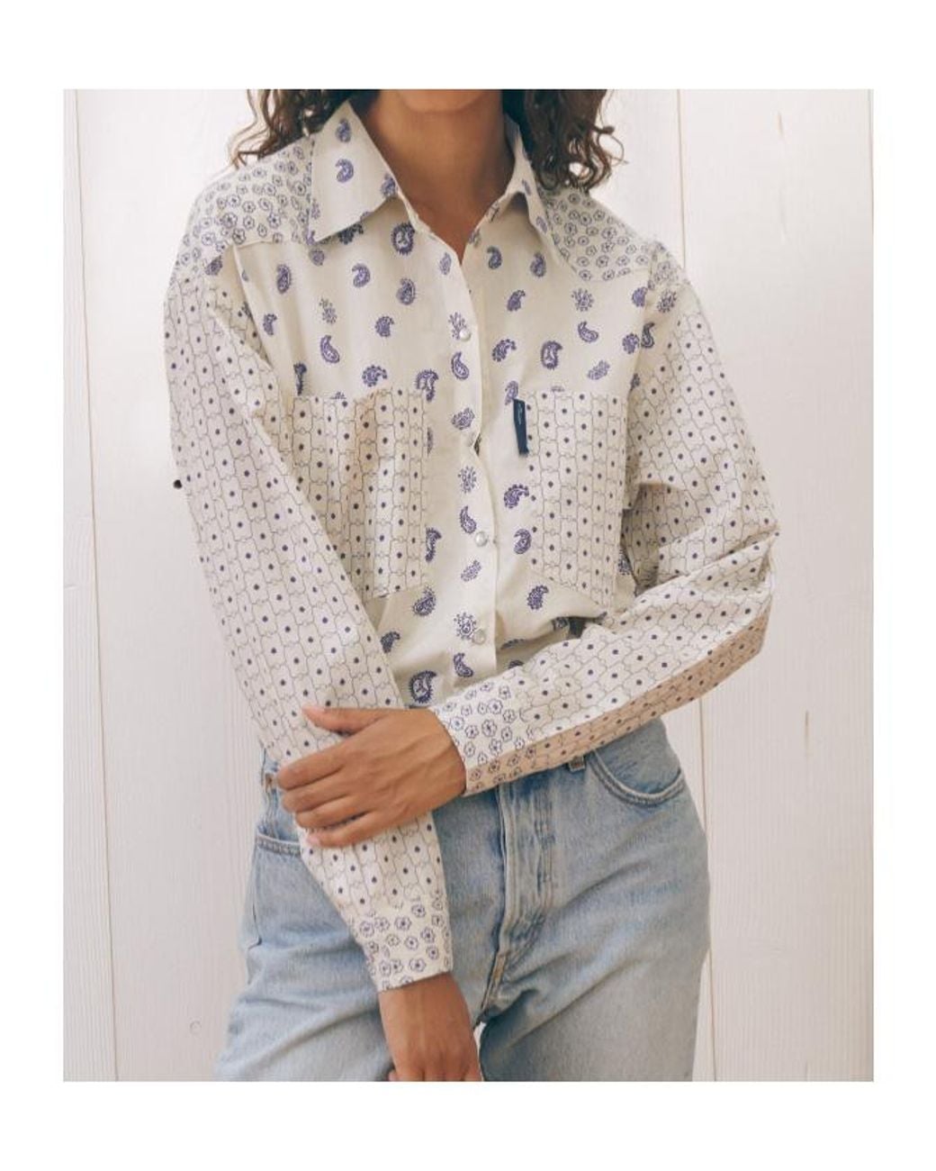 Maison Labiche White Paisley-Print Patch-Detail Shirt