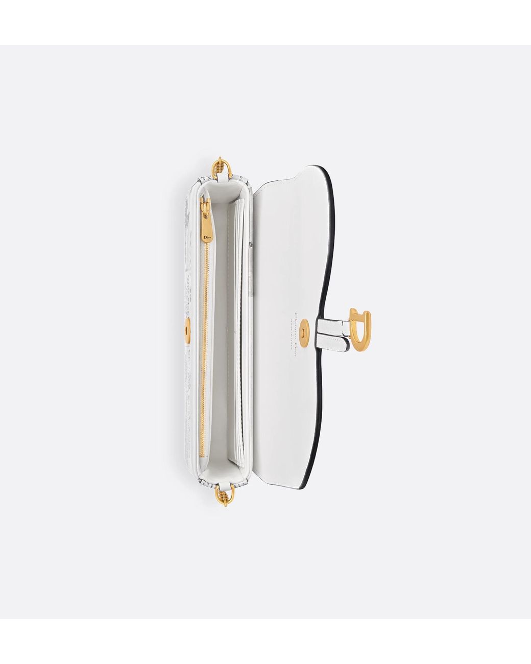 Dior White Medium Saddle Pouch With Chain