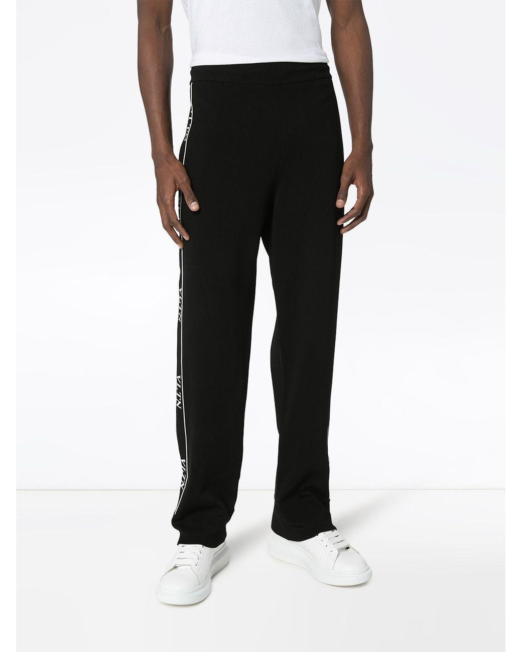 Valentino Black Ticker Logo-Print Track Pants for men