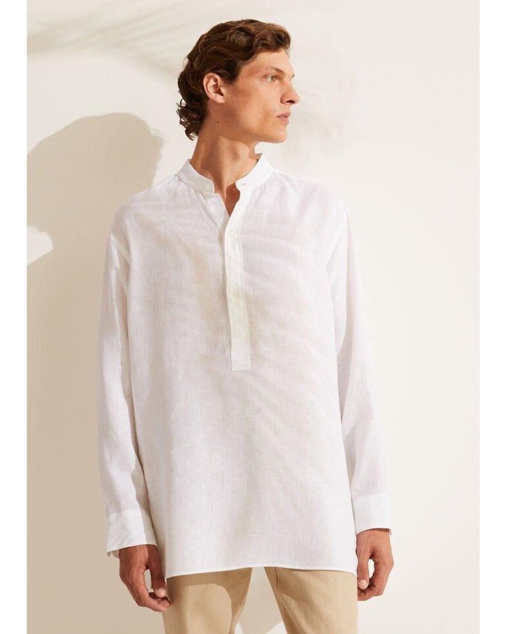 Loro Piana White Slub-Texture Linen Shirt for men