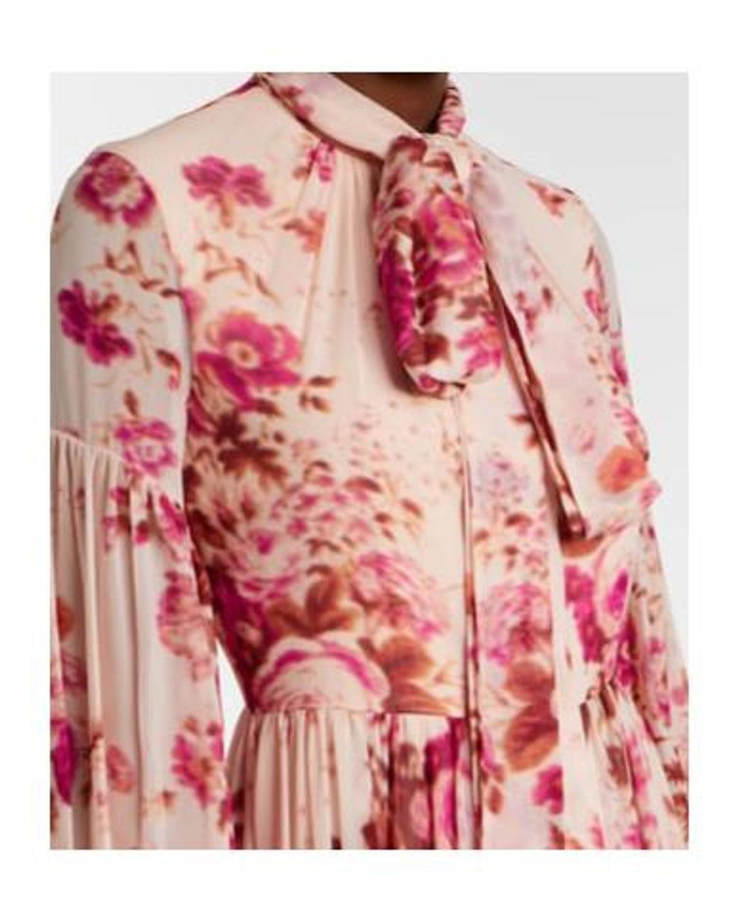 Erdem Pink Floral Neck-Tie Silk Voile Gown