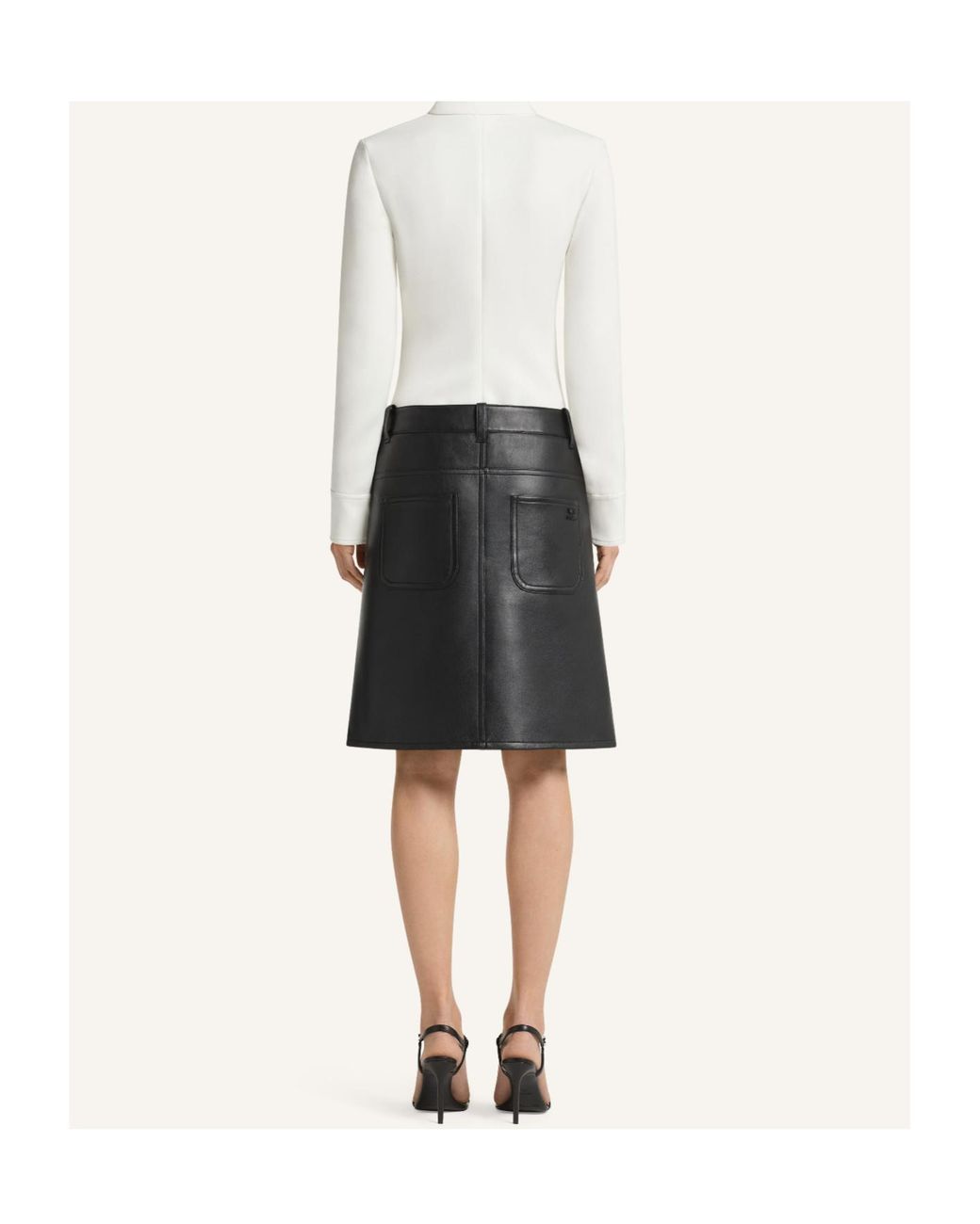 Courreges Black Leather Snap-Button Mini Skirt