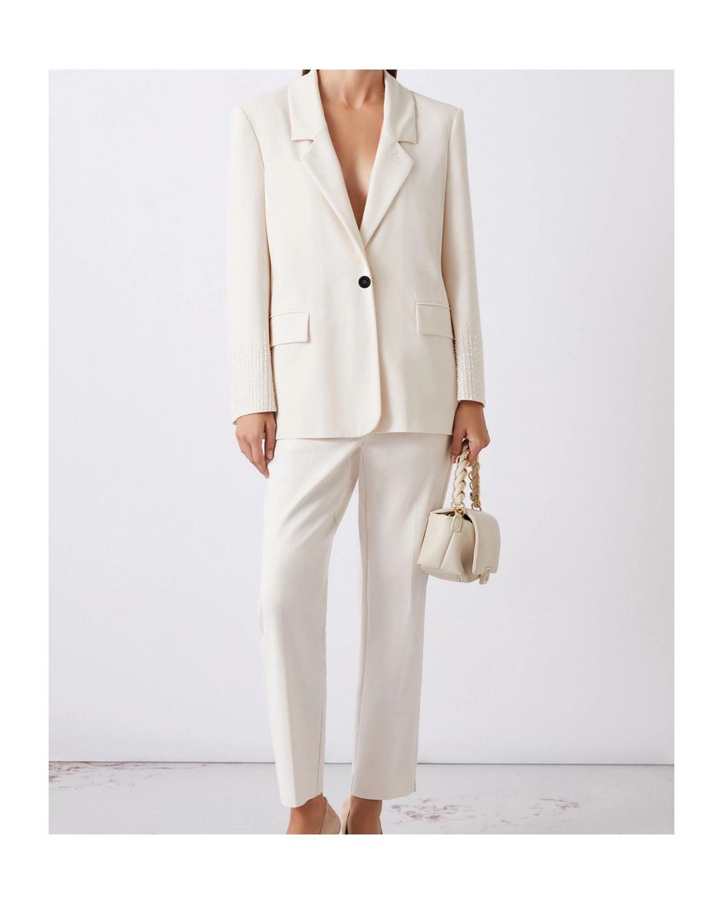 Marella White Straight-Fit Stretch Canvas Blazer