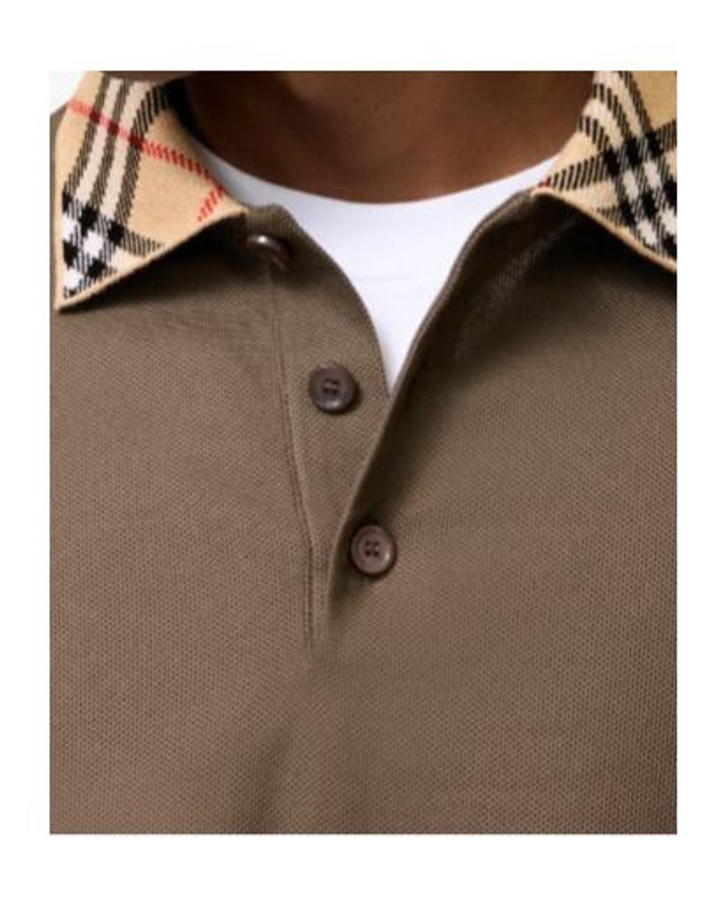Burberry Brown Long-Sleeve Check Collar Cotton Polo Shirt for men