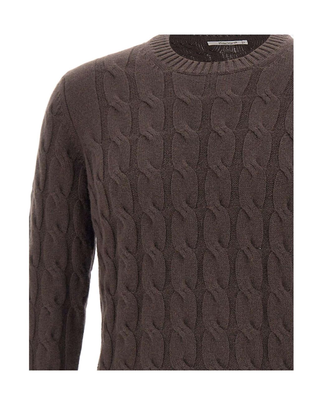 Kangra Cashmere Brown Kangra Cable-Knit Crew Neck Knitted Sweater for men