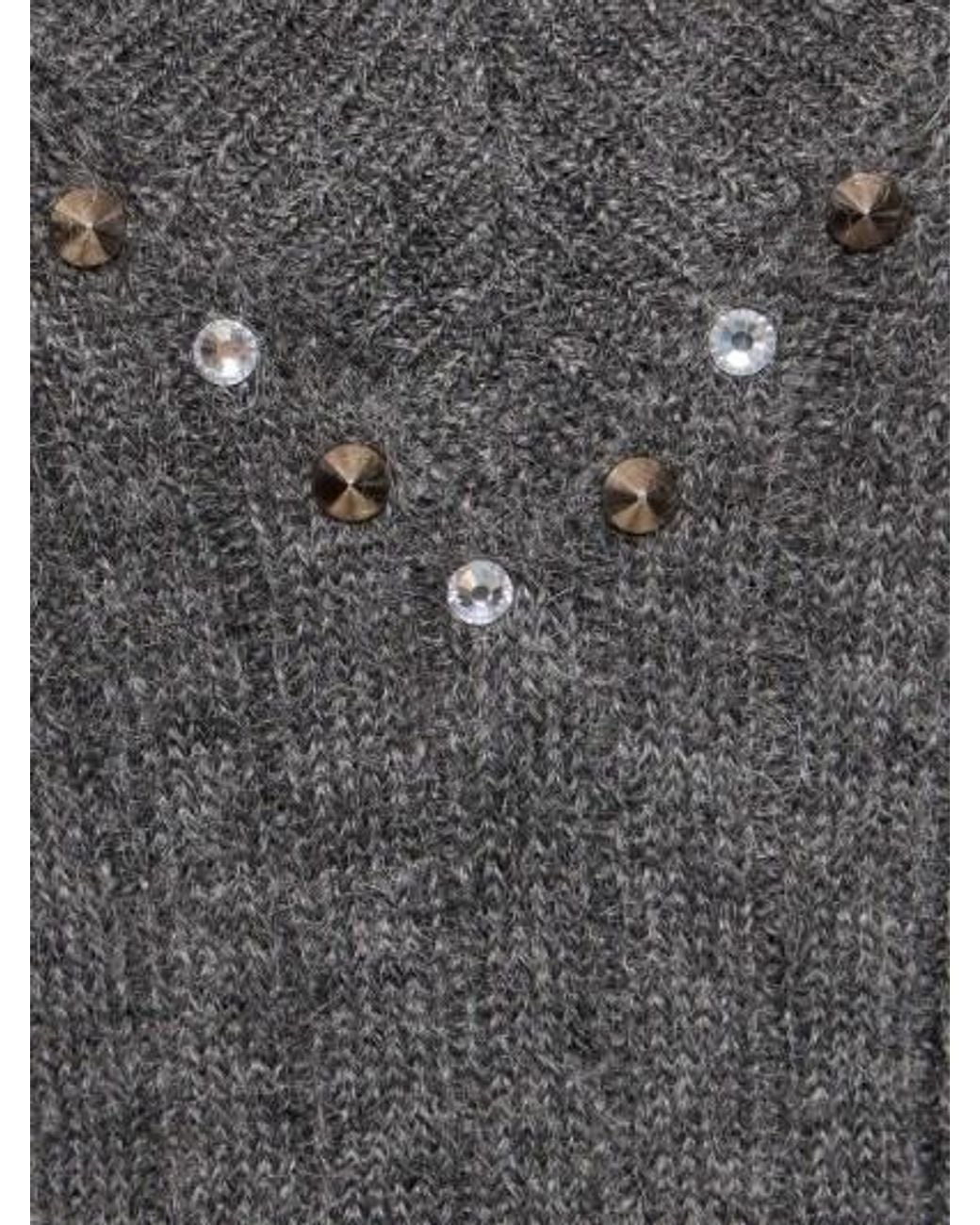 Alessandra Rich Gray Ribbed Long-Sleeve Sweater