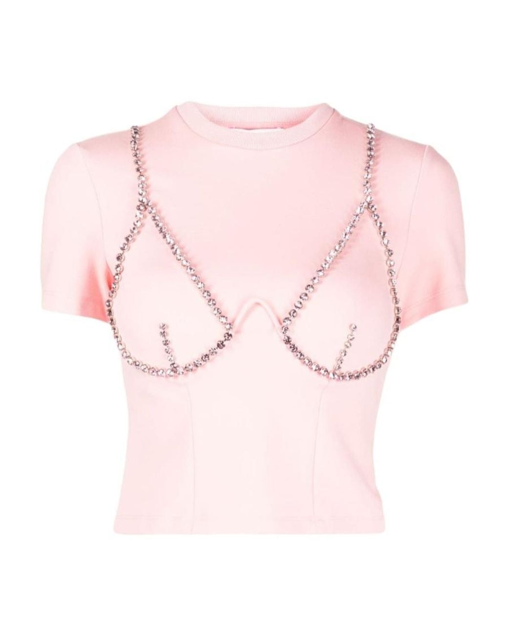 Area Pink Cup-Chain Detailed Cropped T-Shirt