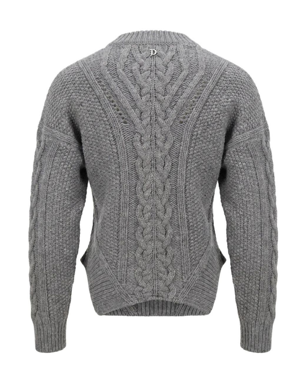 Dondup Gray Cable-Knit Wool Sweater