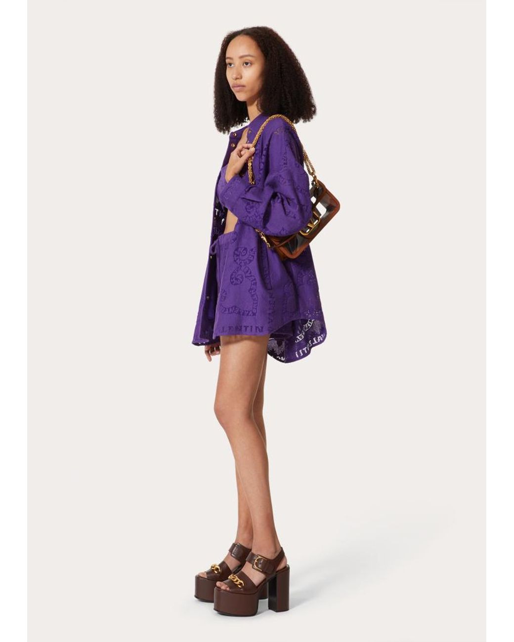 Valentino Purple Cut-Out Lace Shirt Minidress